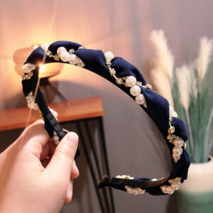 Navy Blue Pearl Braid Hairband