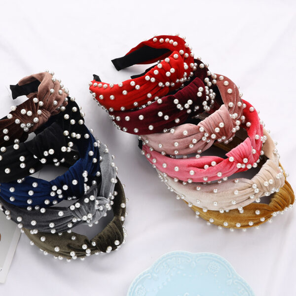 12739393873_64356601-1 Wholesale Velvet Pearl Knotted Hair Bands