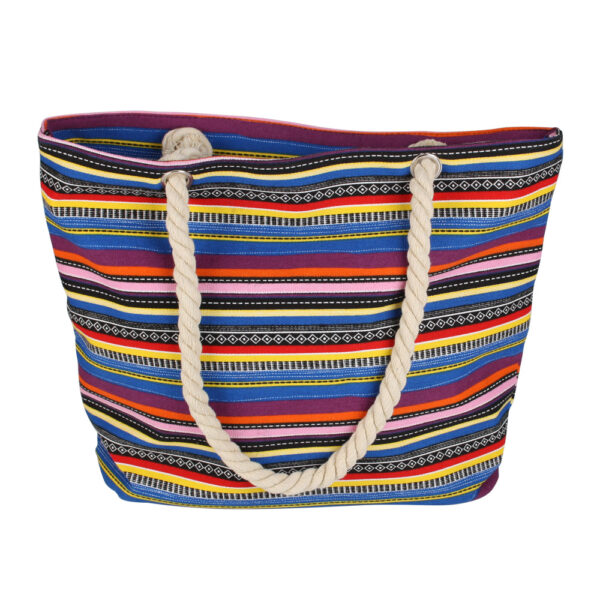 Wholesale Three-color Striped Hemp Rope Handle Canvas Bag