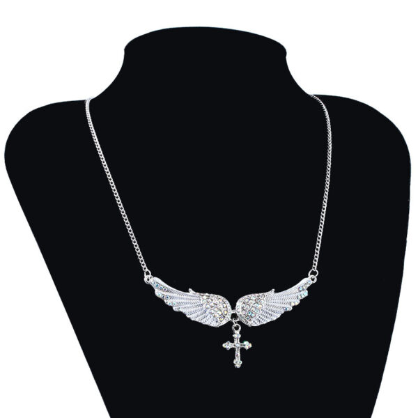 Wholesale Angel Wings Cross Diamond Alloy Necklaces