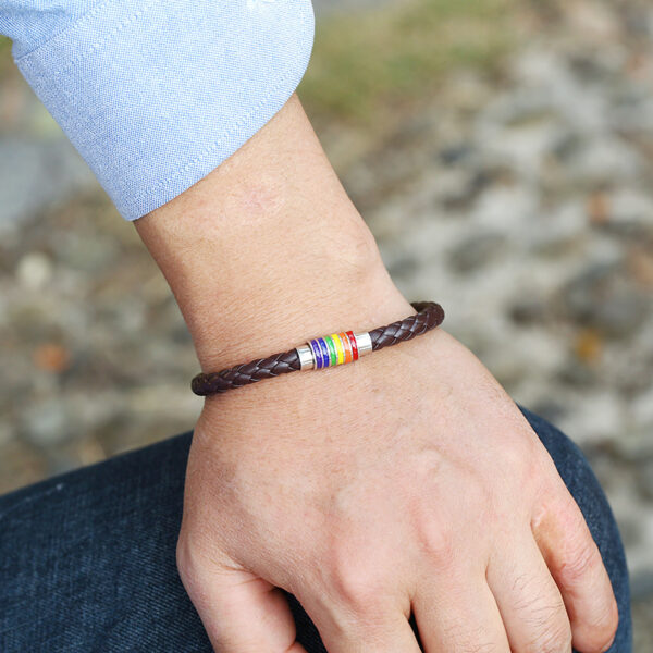 Wholesale Woven Rainbow Copper Magnet Buckle PU Leather Bracelet