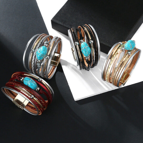 Wholesale Bohemian Multi-layer Leather Turquoise Beads Bracelet