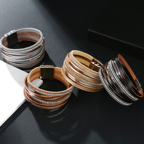 Wholesale Multi-layered Genuine Leather Fine Chain Copper Tube Diamond Bracelet