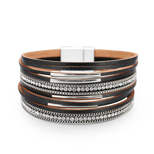 Wholesale Multi-layered Genuine Leather Fine Chain Copper Tube Diamond Bracelet