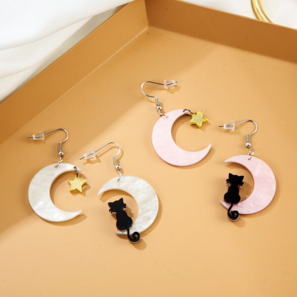 Wholesale Kitten Moon Star Plastic Earrings