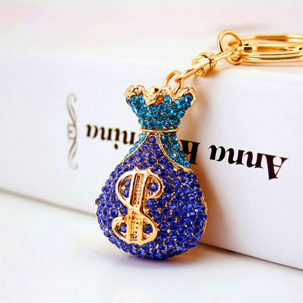 12834925818_546462728 Wholesale Creative Diamond Crystal Money Bag Lucky Bag Metal Keychain