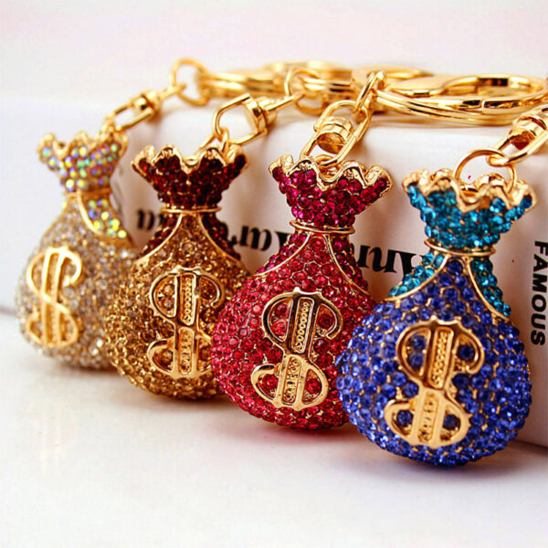 12834940331_546462728 Wholesale Creative Diamond Crystal Money Bag Lucky Bag Metal Keychain