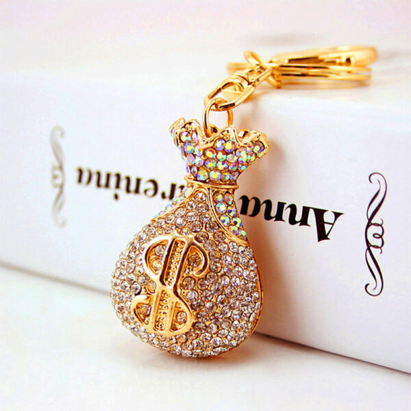 12834964053_546462728 Wholesale Creative Diamond Crystal Money Bag Lucky Bag Metal Keychain