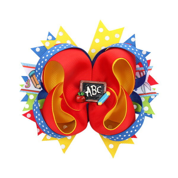 Wholesale 5 Inch Rib Cloth Multi Layer Pencil Tip Kids Bow Hair Clips