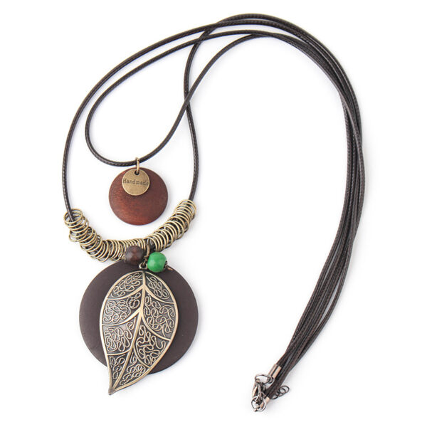 12926770236_1101126382 Wholesale Alloy Patterned Leaf Pendant Long Necklaces