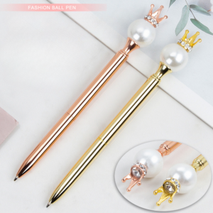 Wholesale Pearl Queen Crown Round Metal Ball Pen