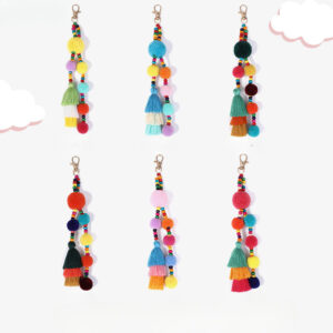 Wholesale Colorful Fur Ball Tassel Alloy Keychain