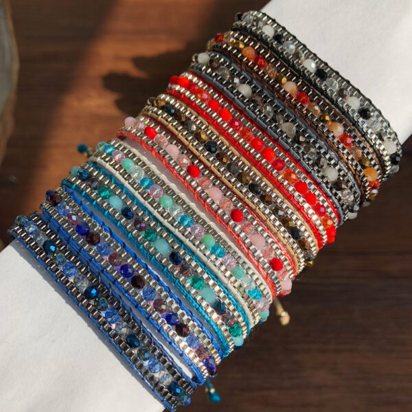 13000653180_108287258 Wholesale Mixed Color Crystal Beads Multi-layer Retro Ethnic Style Bracelet