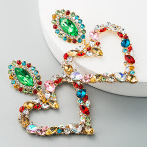 Wholesale Heart-shaped Alloy Inlaid Diamond Earrings