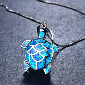 13194803605_384232189 Wholesale Blue Opal Little Turtle Alloy Necklaces