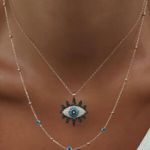 Wholesale vintage full diamond devil eye clavicle chain necklace set