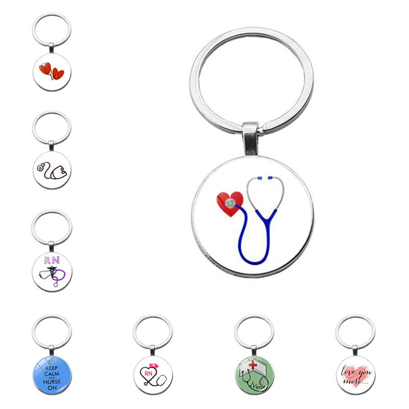 Wholesale Zinc Alloy Syringe Stethoscope Time Gemstone Keychain