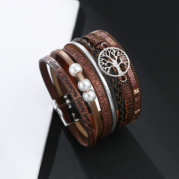 Wholesale Vintage Bohemian Tree of Life Leather Magnetic Buckle Bracelet