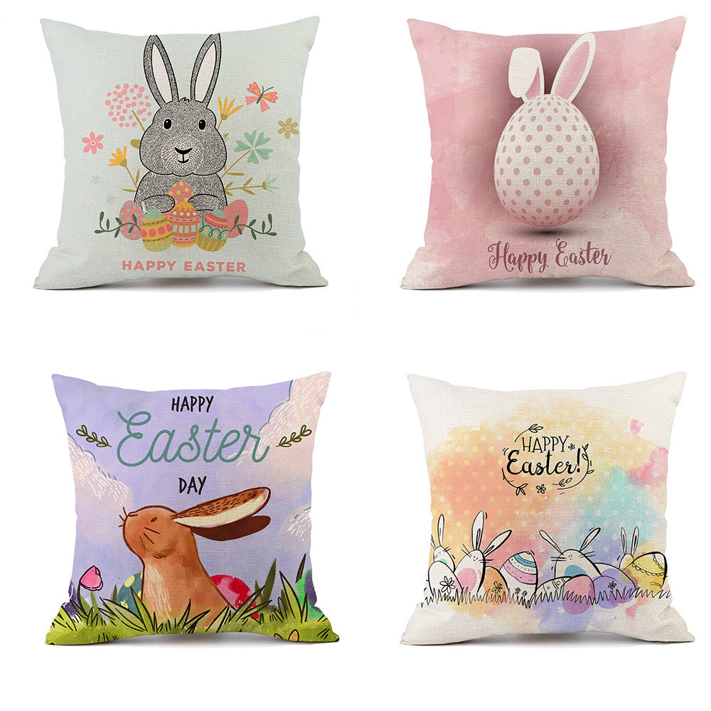 Wholesale Easter Truck E Bunny Print Linen Throw Pillow Cover