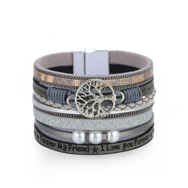 Wholesale Vintage Bohemian Tree of Life Leather Magnetic Buckle Bracelet