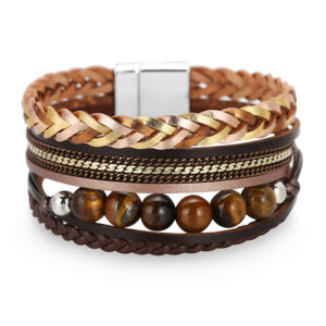 13469932790_739304012 Wholesale Bohemian Multi-layered Braided Genuine Leather Bracelet