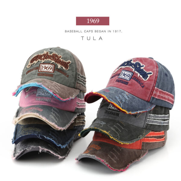 Wholesale Cotton Washed Old Letter Embroidery Ripped Cap