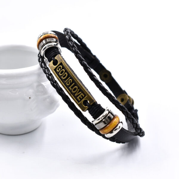 Wholesale Genuine Leather god is love Letters Multilayer Leather Woven Bracelet