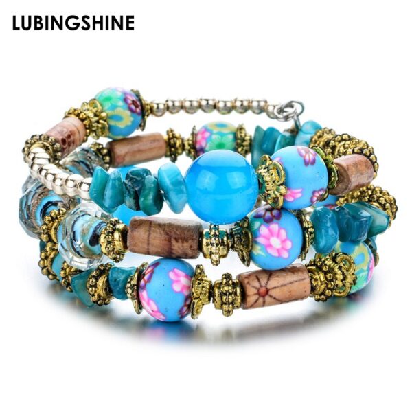 Wholesale Crushed Stone Crystal Glass Beads Mix and Match Multilayer Soft Pottery Bracelet