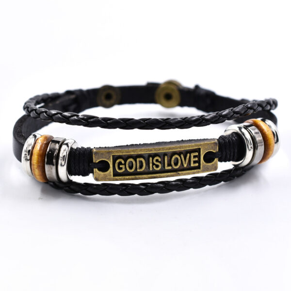 Wholesale Genuine Leather god is love Letters Multilayer Leather Woven Bracelet