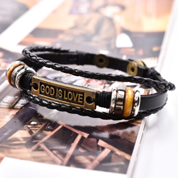 Wholesale Genuine Leather god is love Letters Multilayer Leather Woven Bracelet