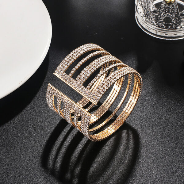 13688573649_273852949 Wholesale Diamond-encrusted Wire Multi-row Wide Bracelet