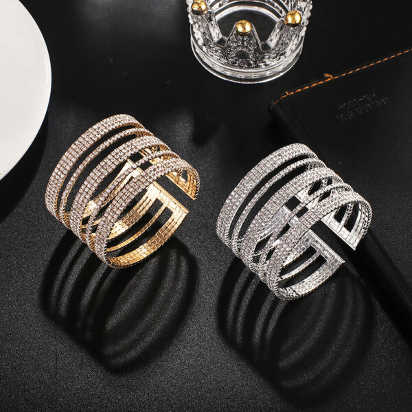 13688588209_273852949 Wholesale Diamond-encrusted Wire Multi-row Wide Bracelet