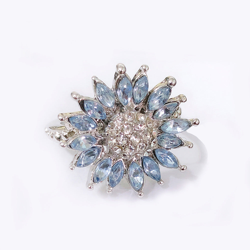 Wholesale Light Blue Zircon Suower Metal Rings