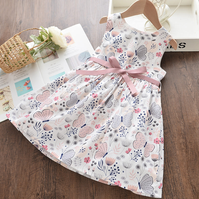 Wholesale Cotton Butterfly Print Sleless ess Sleless Princess Skirt