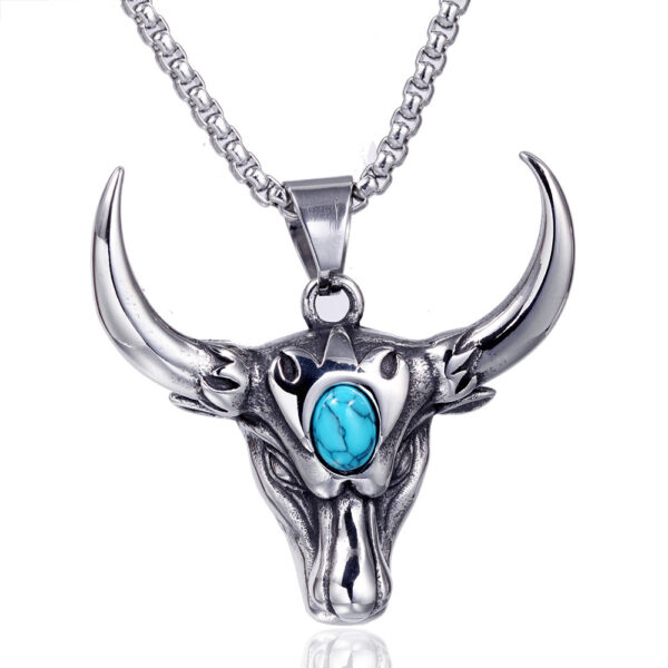 Wholesale New Alloy Turquoise Bull Head Pendant Necklace