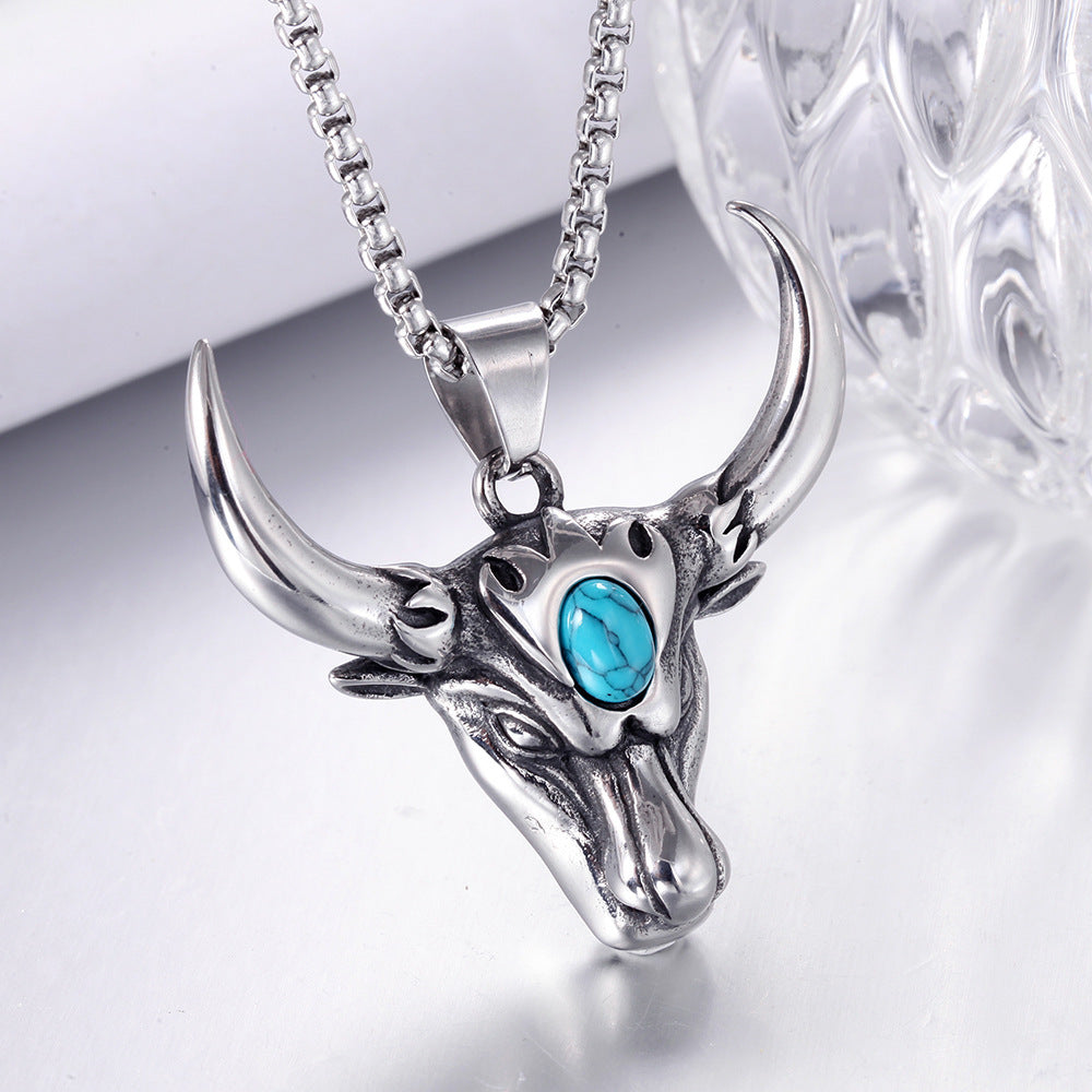 Wholesale New Alloy Turquoise Bull Head Pendant Necklace