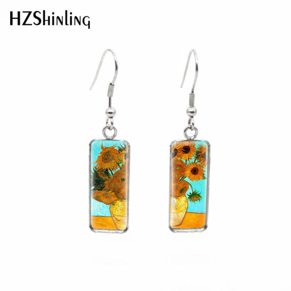 Wholesale Starry Sky Time Gemstone Rectangular Glass Earrings