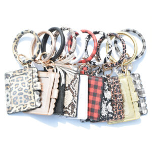 Wholesale PU Leather Leopard Leather Card Holder Wrist Keychain