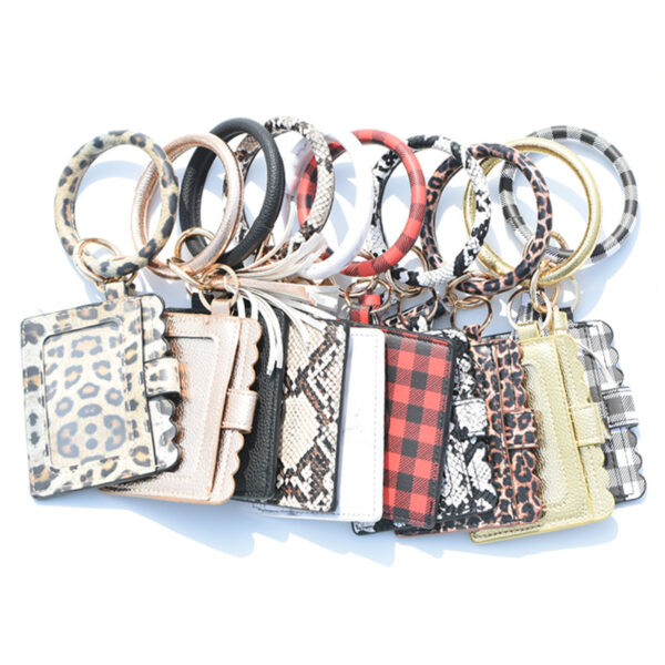 Wholesale PU Leather Leopard Leather Card Holder Wrist Keychain