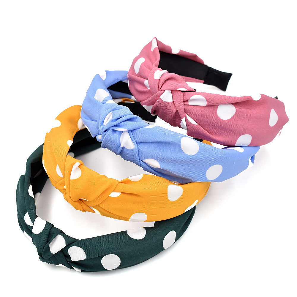 Wholesale Knotted lka Dot Wide Fabric Headband