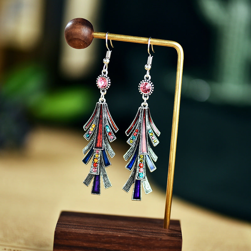 Wholesale Chinese Style Long Alloy Tassel Oil op Cold Style Retro Earrings