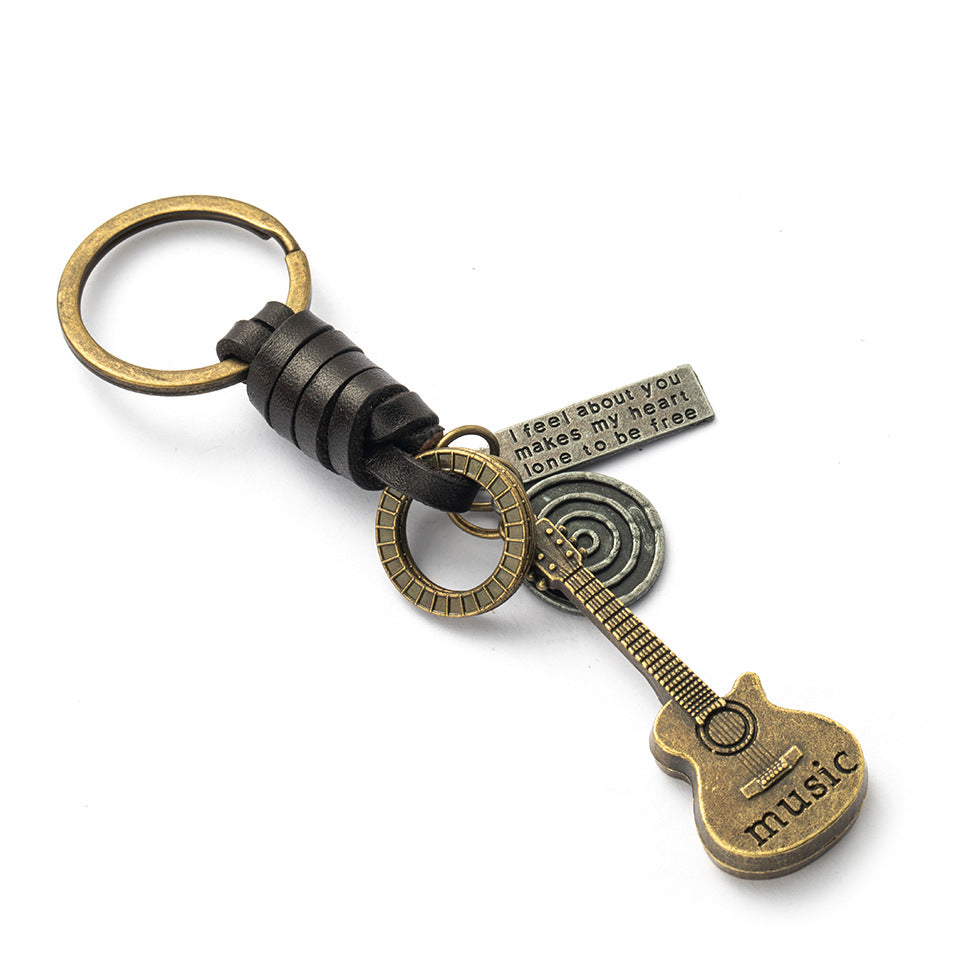 Wholesale Creative Small Guitar Leather Keychain