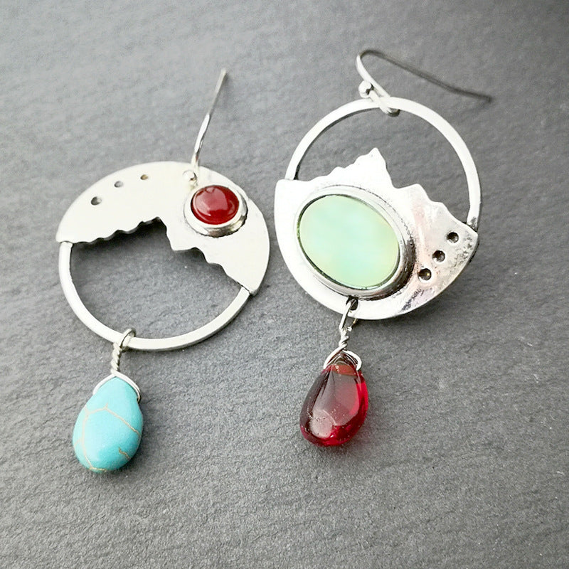 Wholesale Vintage Onyx & Turquoise Metal Earrings