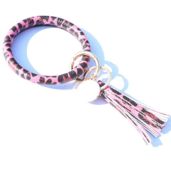 Wholesale PU Leopard Print Tassel Wrist Keychain