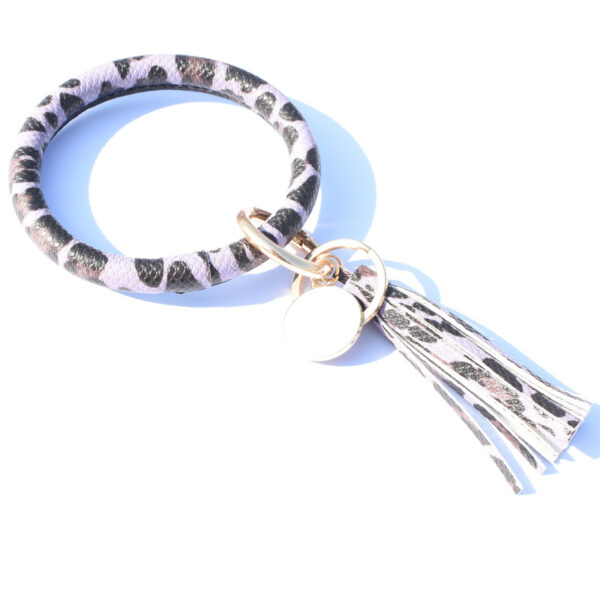 Wholesale PU Leopard Print Tassel Wrist Keychain