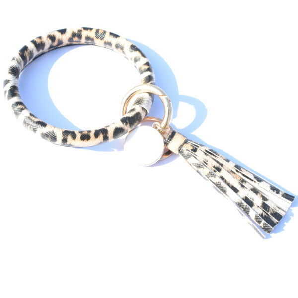 Wholesale PU Leopard Print Tassel Wrist Keychain