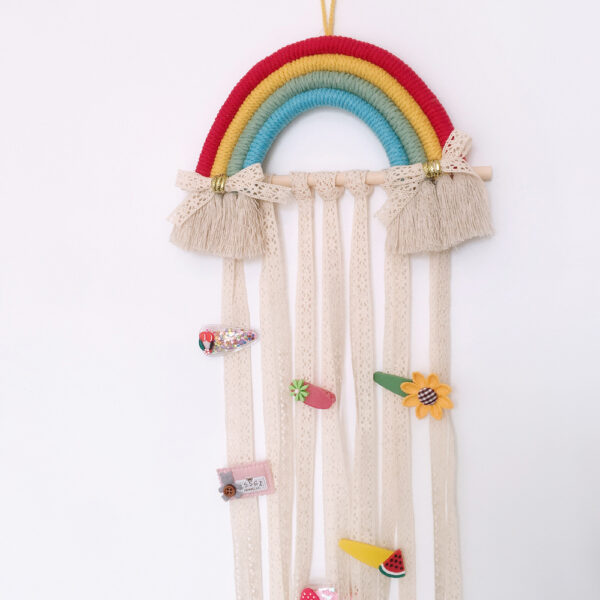 14130135875_534803438 Wholesale Cotton Rope Woven Rainbow Kids Hairpin Wall Hanging Storage Belt