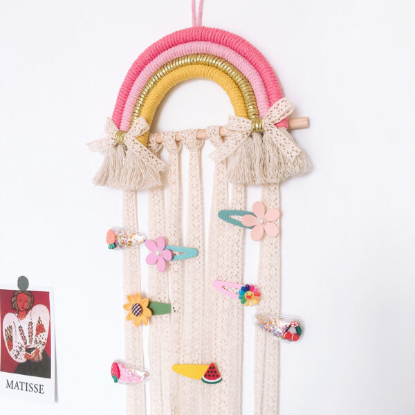 14167900855_534803438 Wholesale Cotton Rope Woven Rainbow Kids Hairpin Wall Hanging Storage Belt