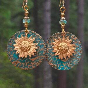 Wholesale Bohemian color separated double-layer sunflower patterned earrings