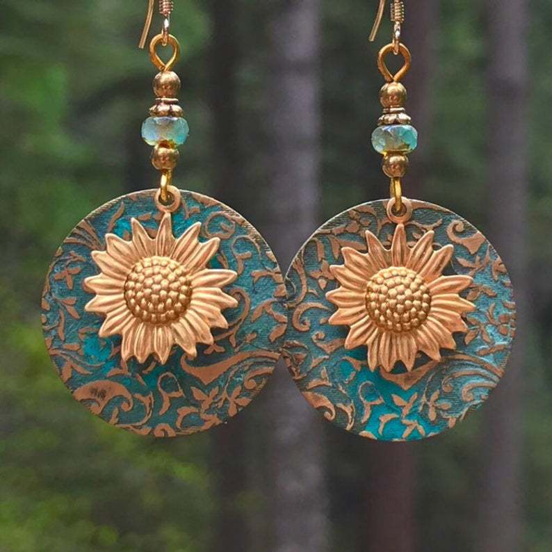 Wholesale Bohemian color separated double-layer suower patterned earrings